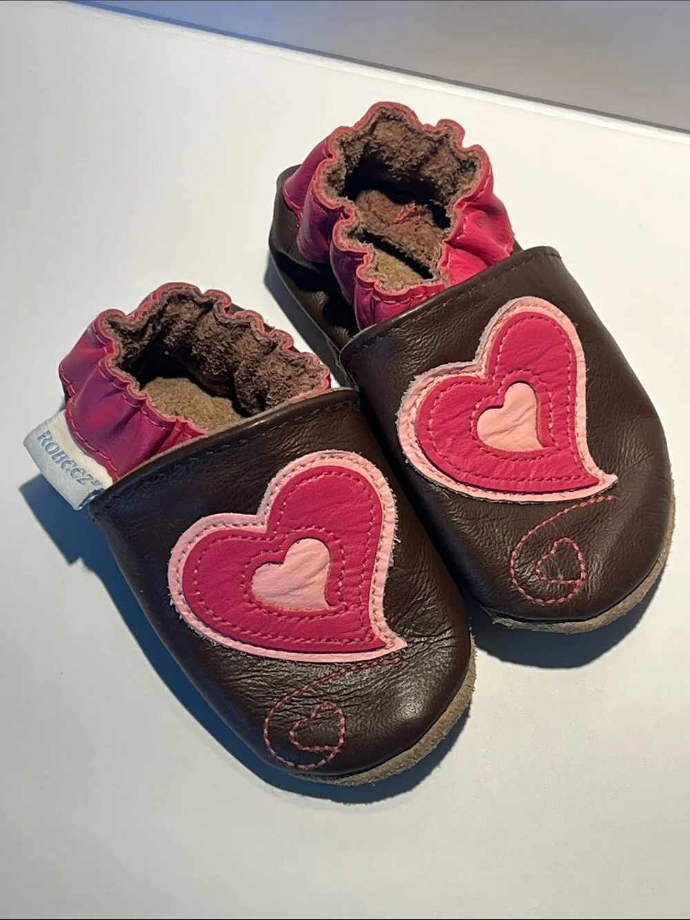 Robeez Dark Brown and Pink Heart Baby Soft-Soled Shoes